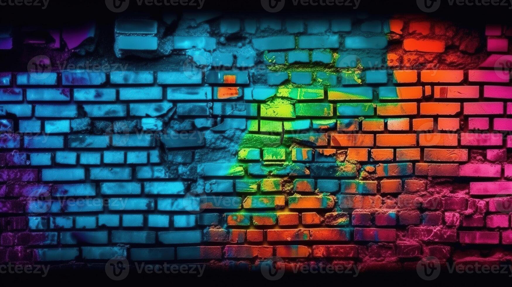 Broken Brick Wall Texture in Vibrant Colors. photo