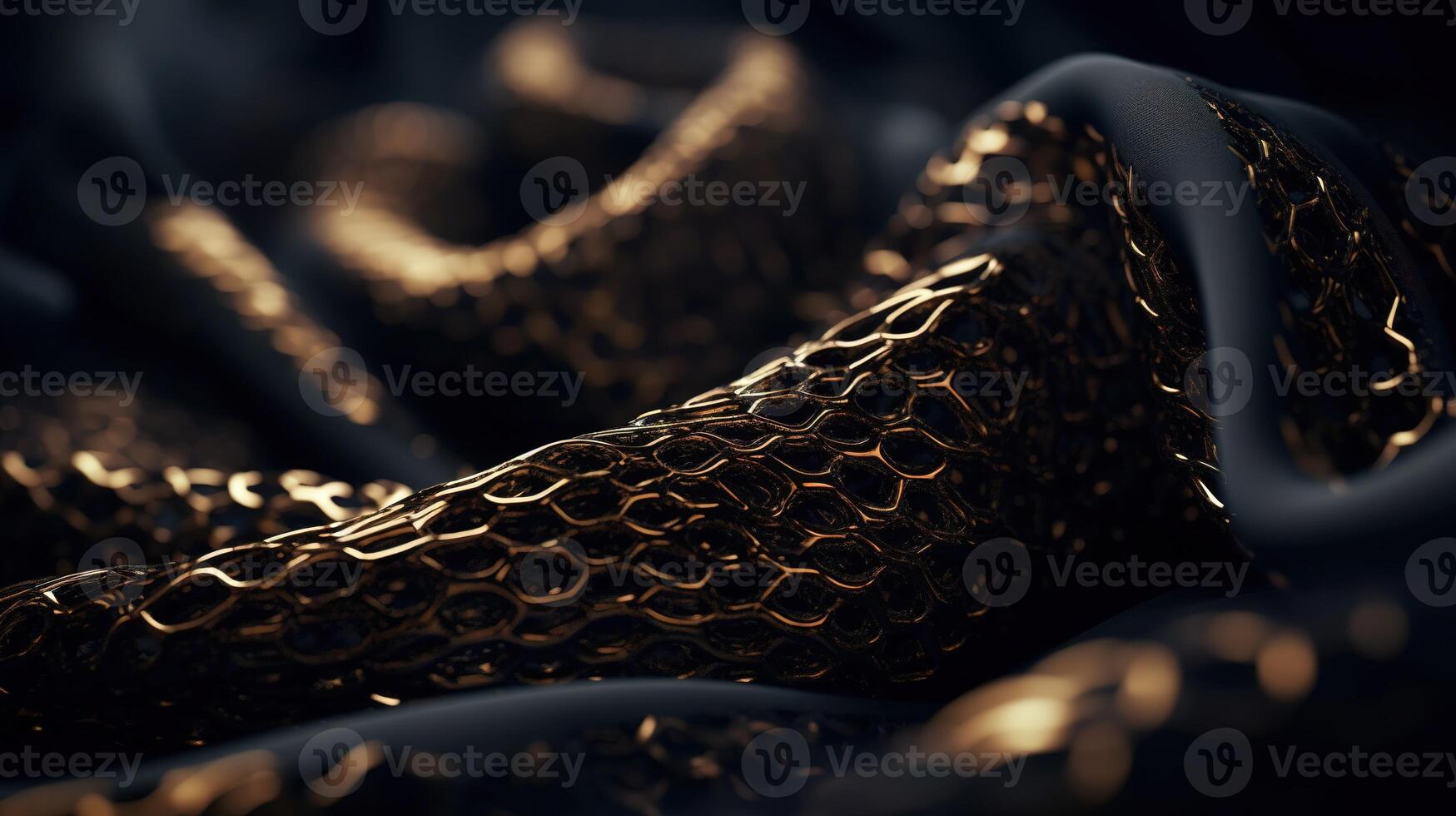 Black and Gold Fabric in Wavy Bokeh Abstract Background. photo