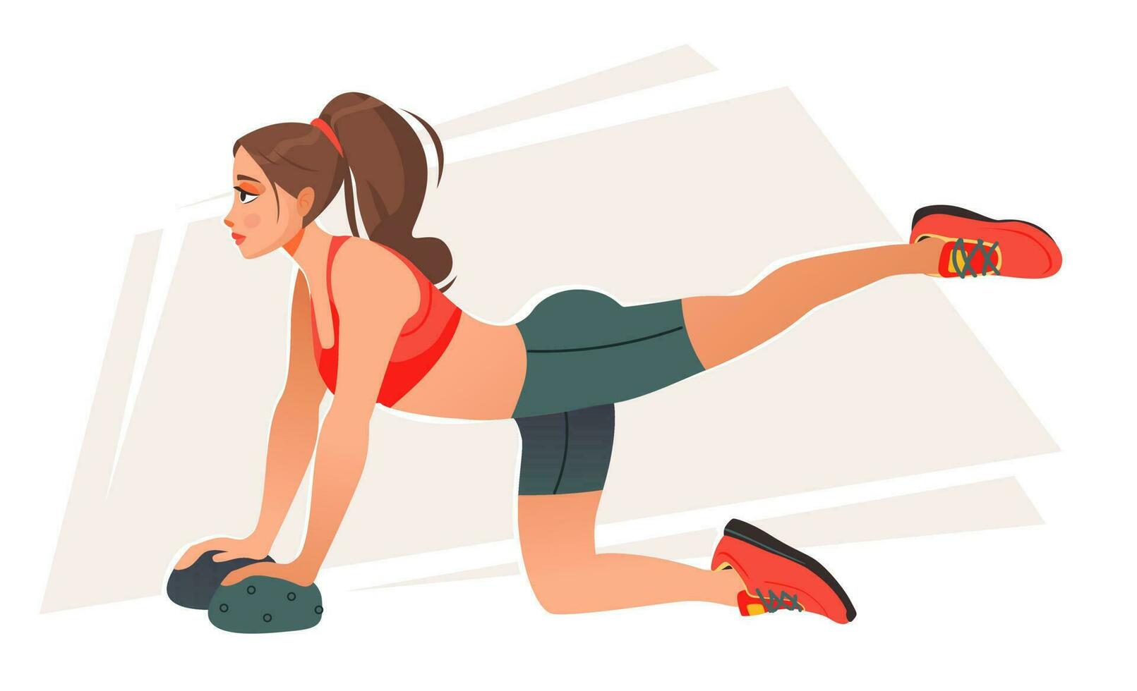 A sporty woman in sportswear is engaged in sports or fitness. Cartoon vector illustration.