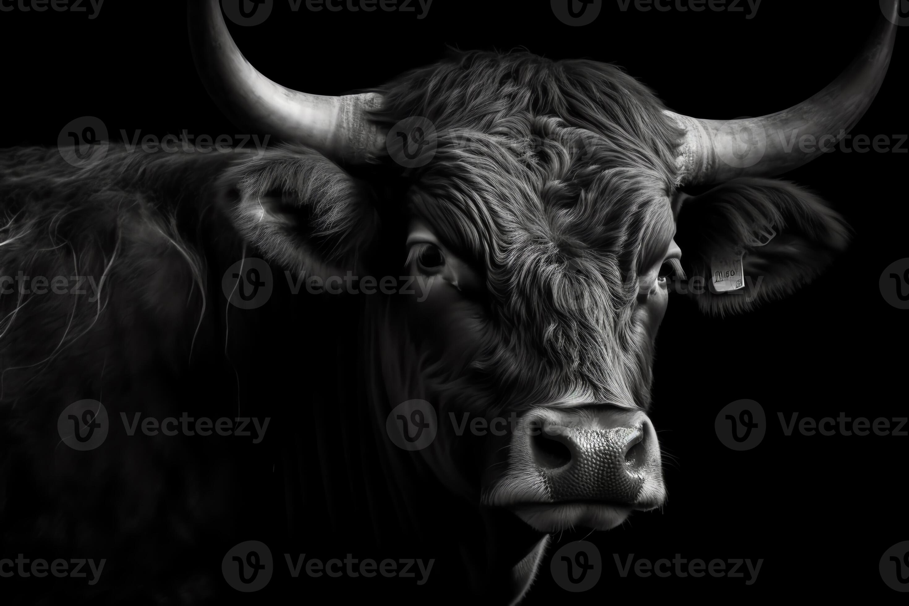 Bull picture on a black background. AI Generated 23382501 Stock Photo