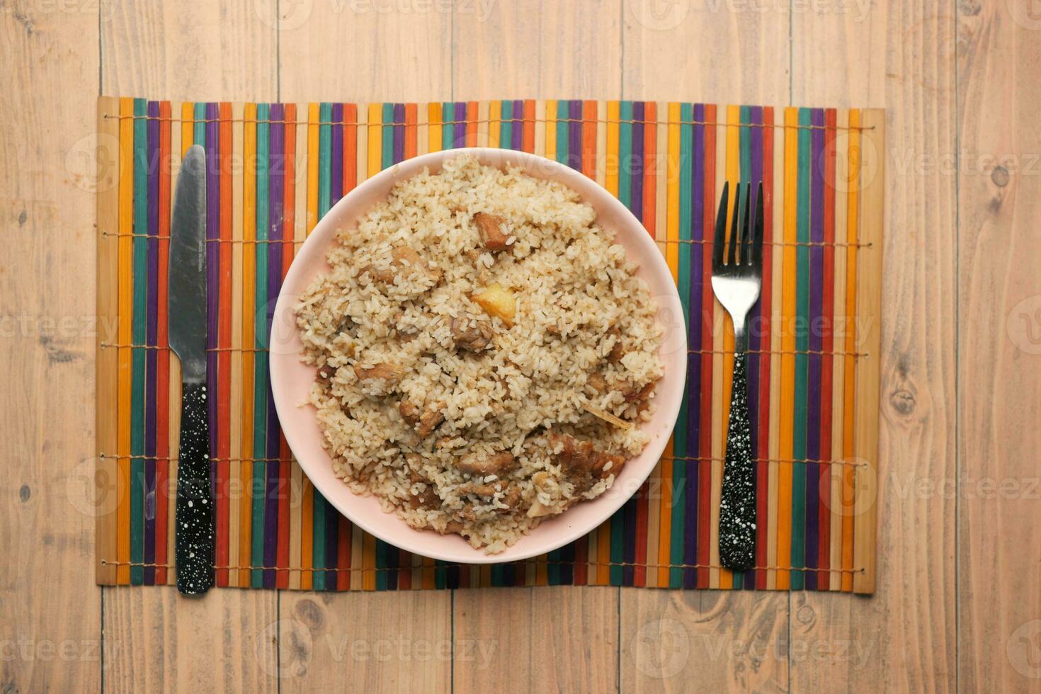 mutton biryani meal in a plate on table. photo