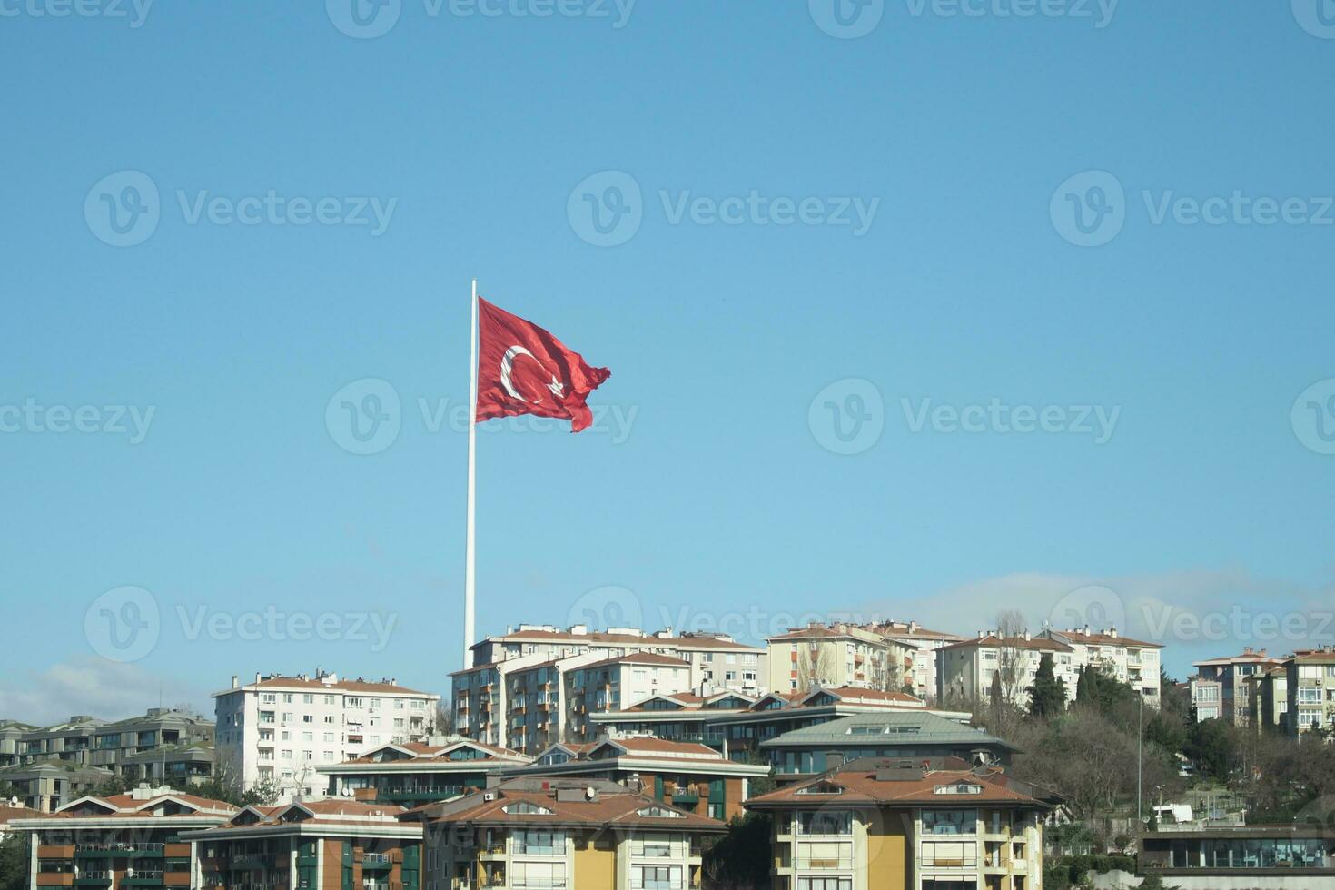 Low Angle View Of Turkish Flag Against Sky. photo