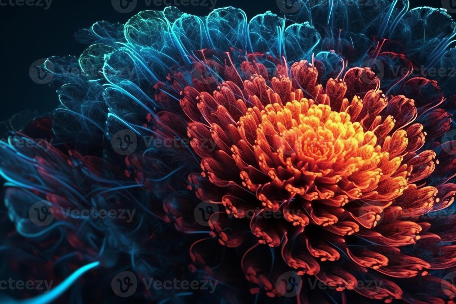 Geometrical digital 3d render fractal amoled texture with high contrasted bloom effect chaotic flow collection. photo