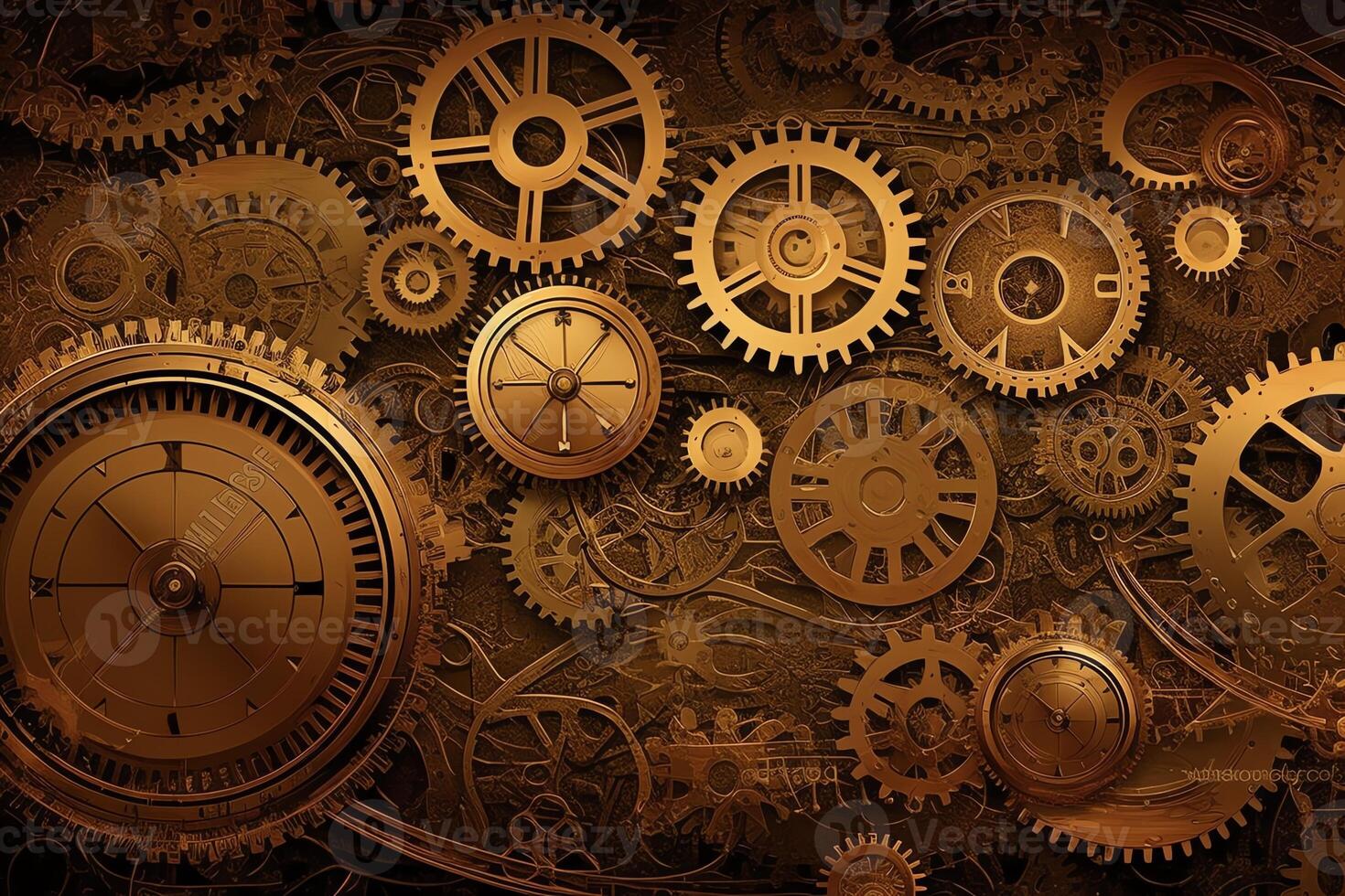 Steampunk gears web banner background illustration ai. photo