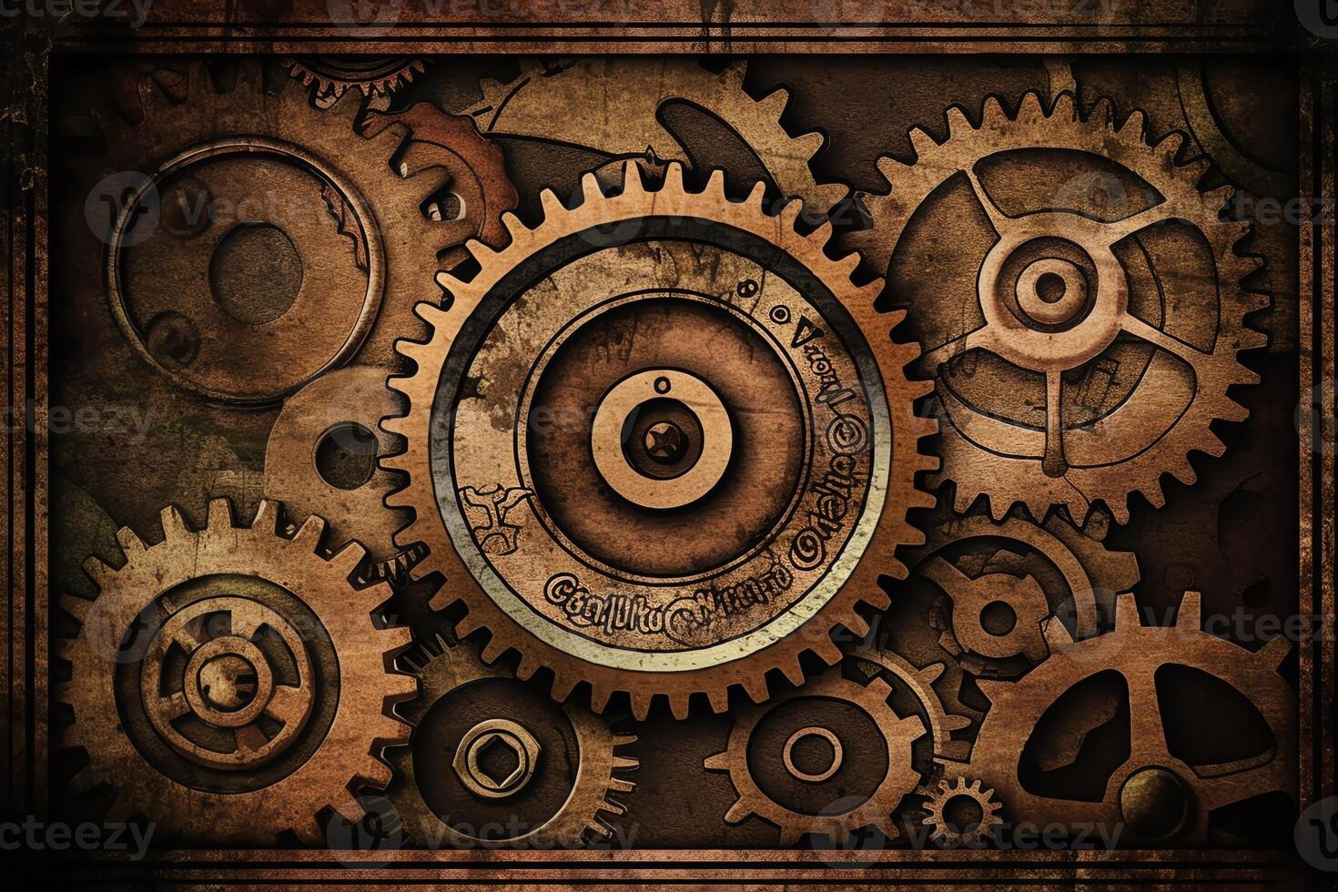 Vintage steampunk sign on canvas background with cogs and gears. photo