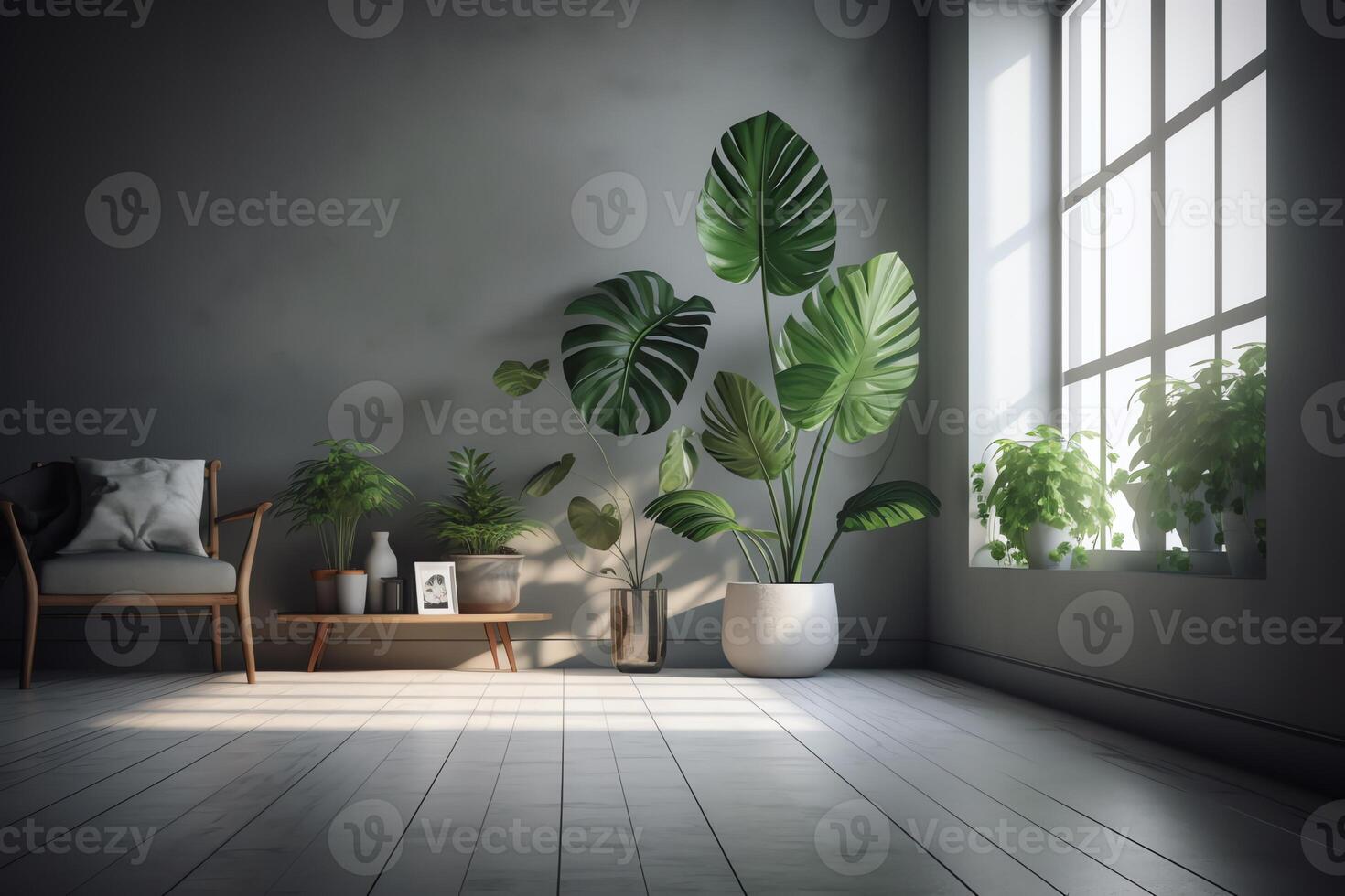 interior antecedentes con planta 3d representación. ai generado foto