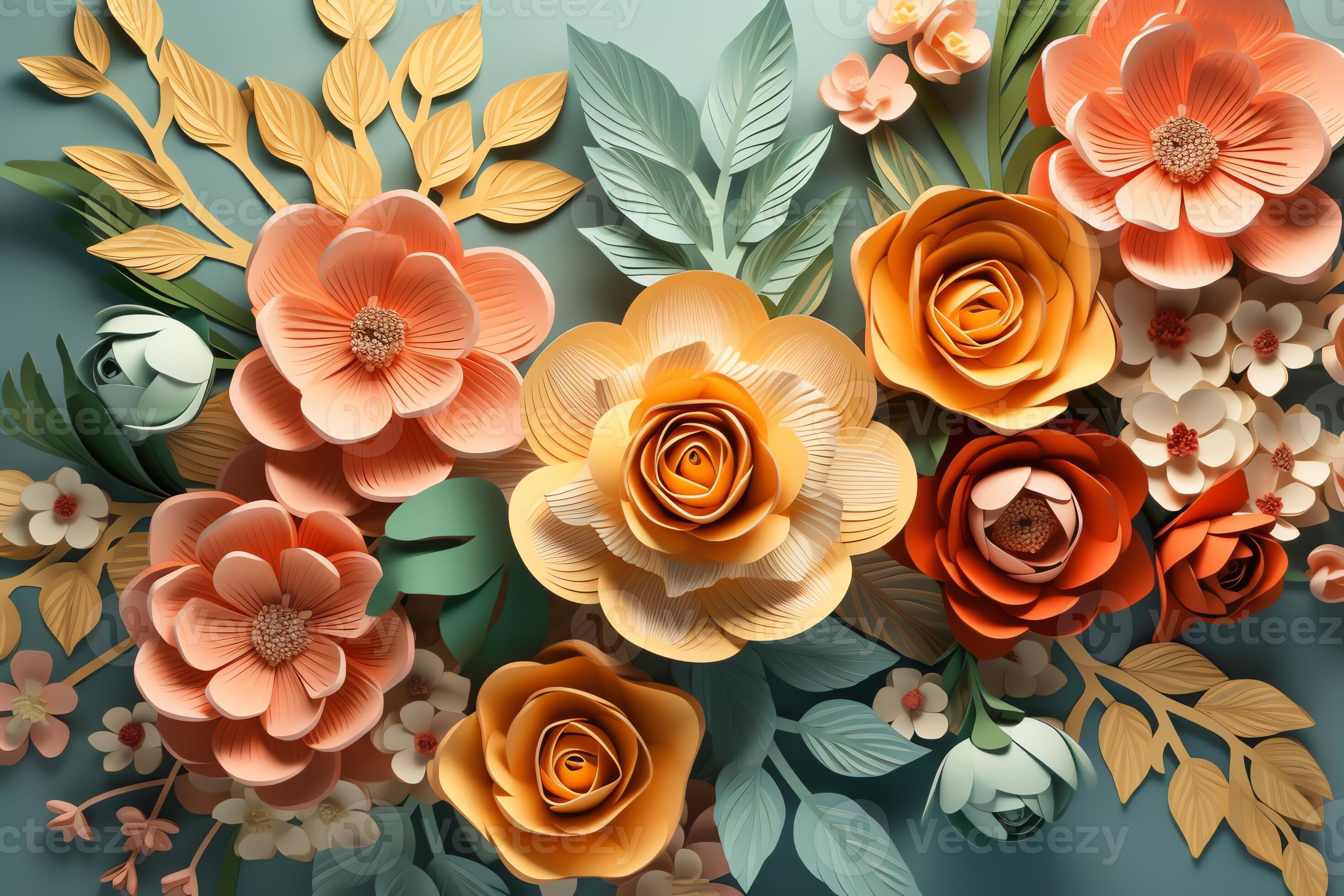 3D Light Orange Grpsum Line Floral Frame Wallpaper Mural Peel and
