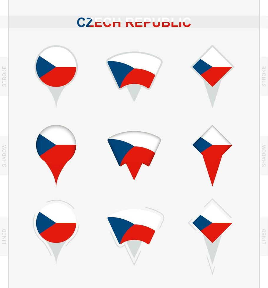 Czech Republic flag, set of location pin icons of Czech Republic flag. vector