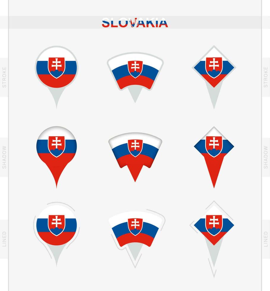 Slovakia flag, set of location pin icons of Slovakia flag. vector