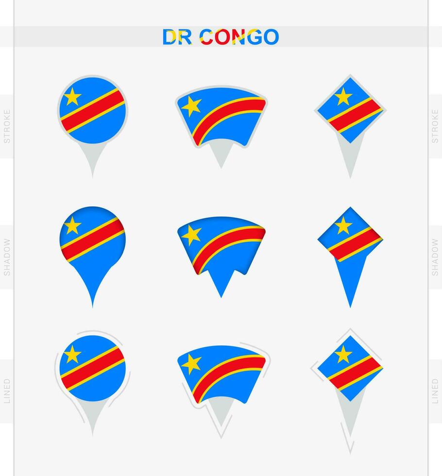 DR Congo flag, set of location pin icons of DR Congo flag. vector