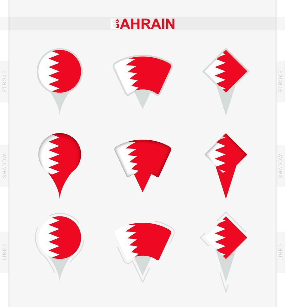 Bahrain flag, set of location pin icons of Bahrain flag. vector