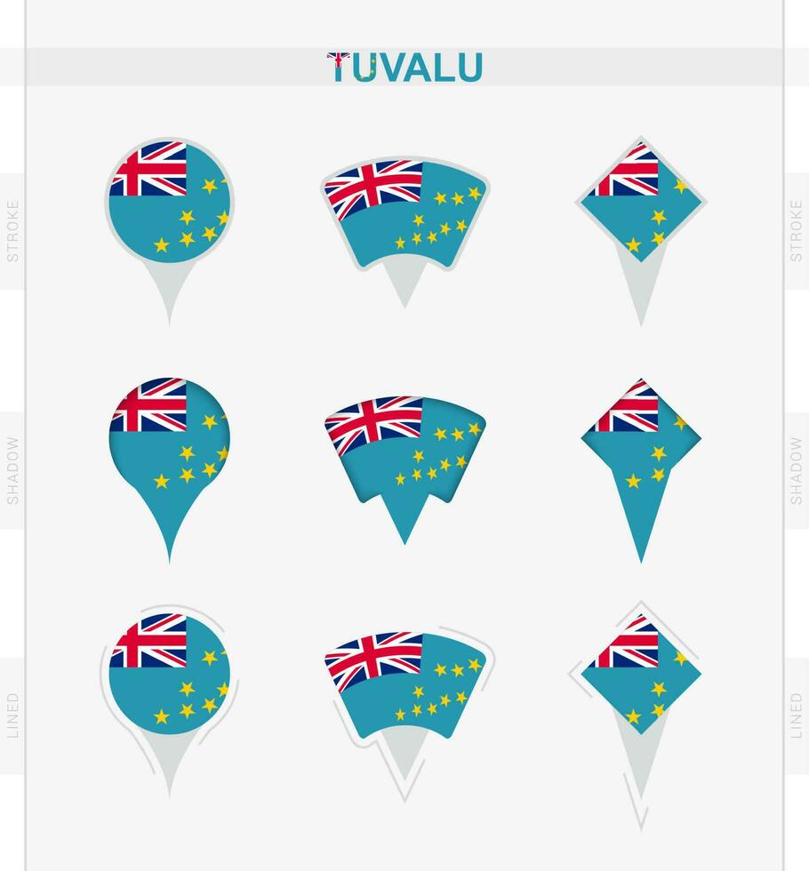 tuvalu bandera, conjunto de ubicación alfiler íconos de tuvalu bandera. vector