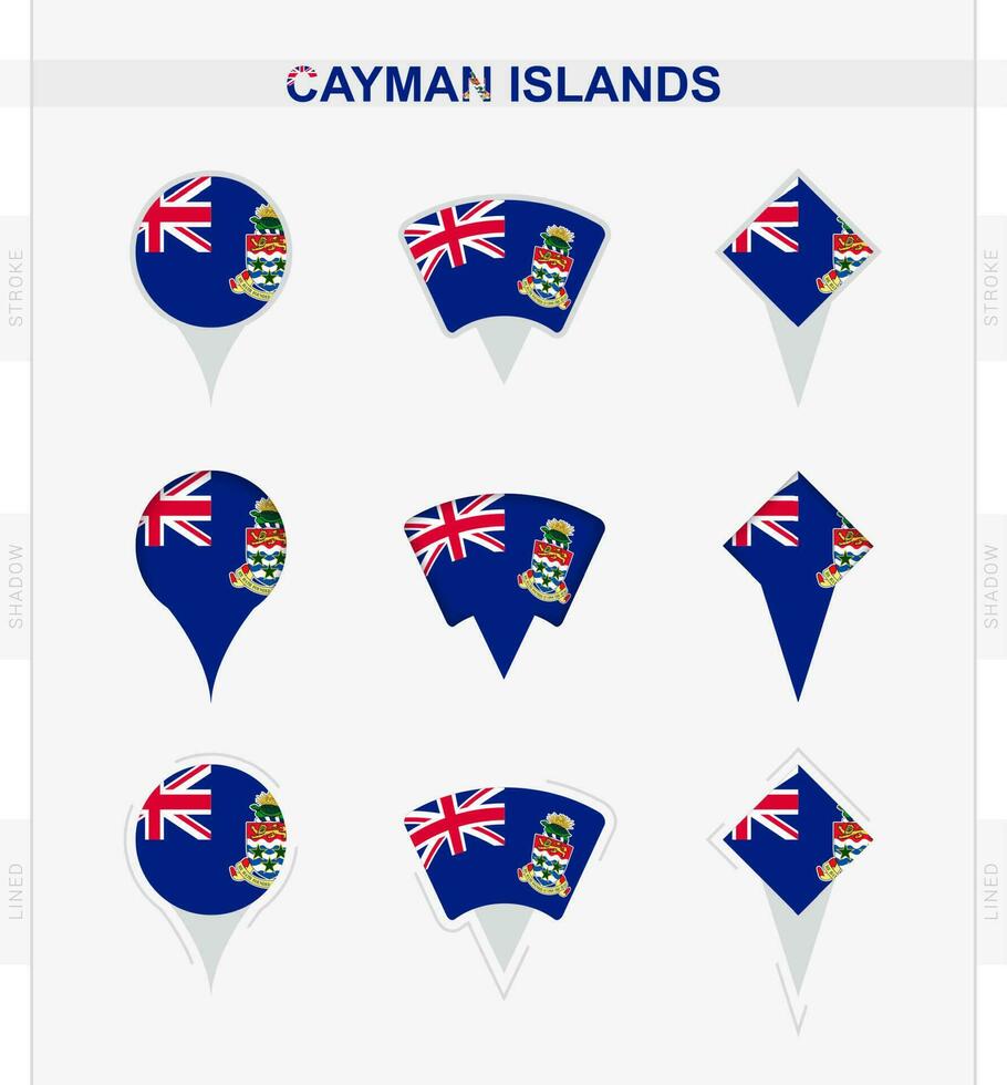 Cayman Islands flag, set of location pin icons of Cayman Islands flag. vector