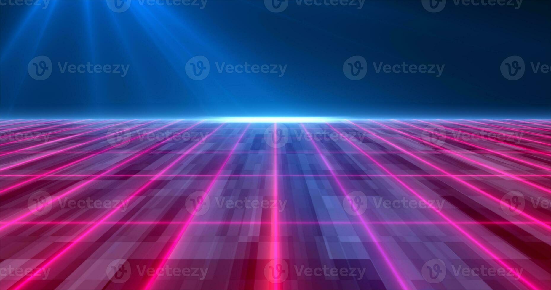 Abstract red glowing neon laser grid retro futuristic high tech from 80s, 90s with energy lines on surface and horizon, abstract background photo