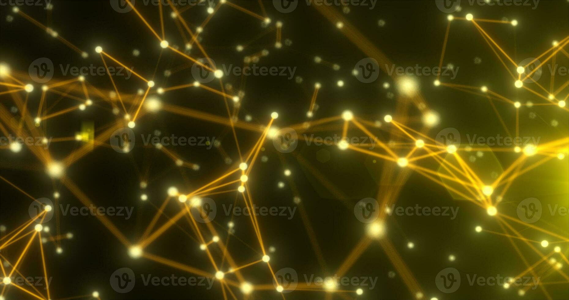 Abstract hi-tech yellow gold glowing lines with dots and plexus triangles, abstract background photo