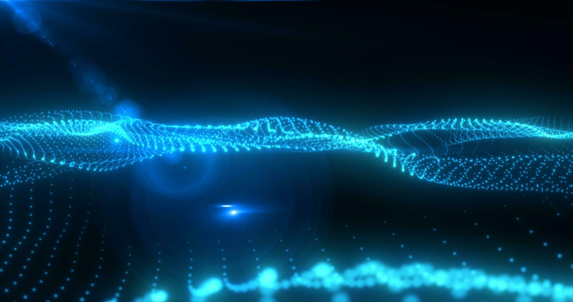 Abstract blue glowing waves from particles and dots energy magical futuristic hi-tech, abstract background photo