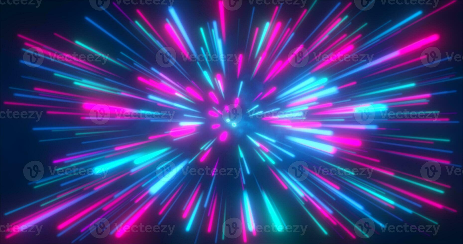 Abstract tunnel of multicolored blue purple glowing bright neon laser energy beams lines abstract background photo