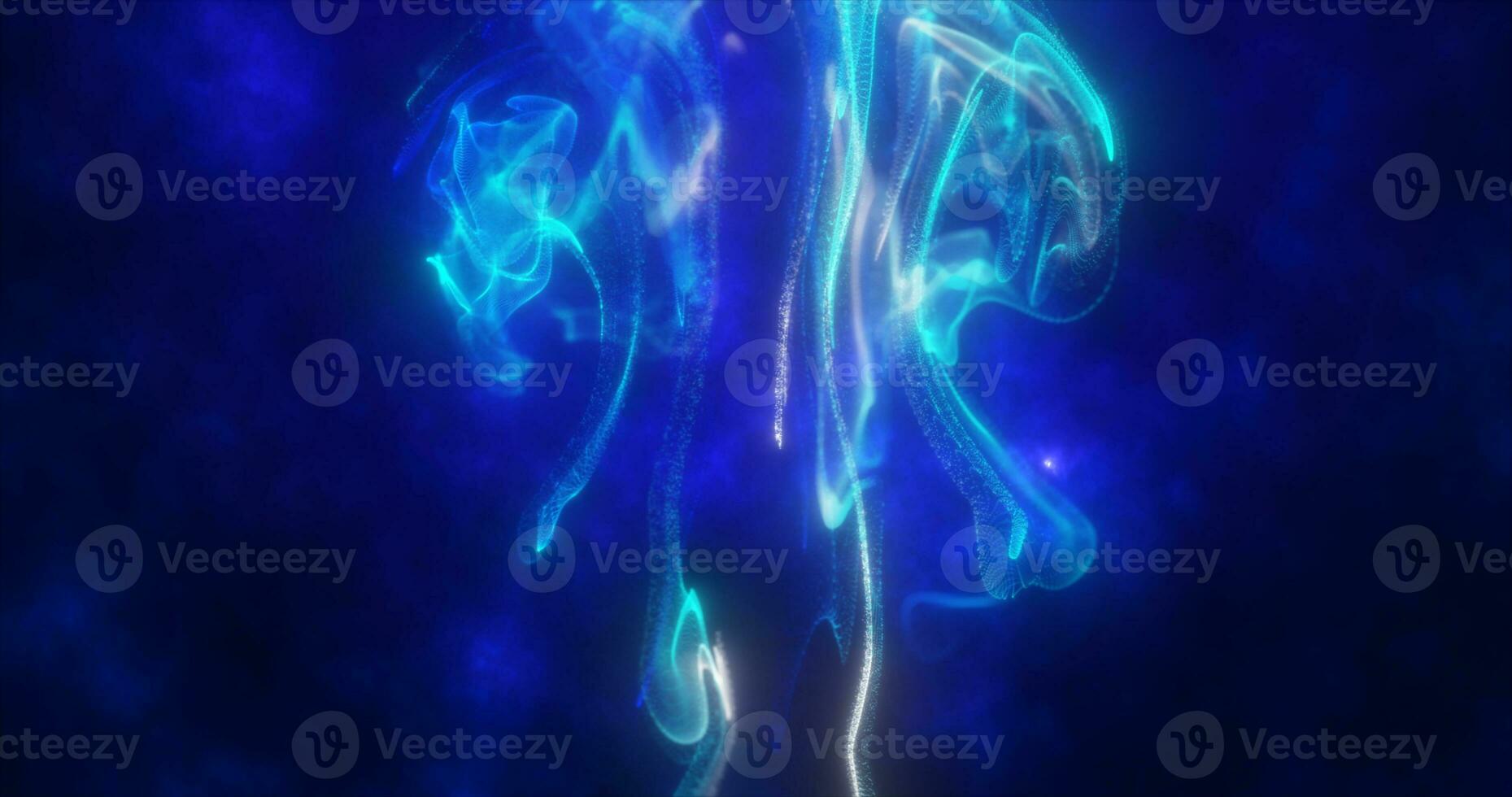 Abstract blue glowing fluid of particles and waves abstract liquid background photo