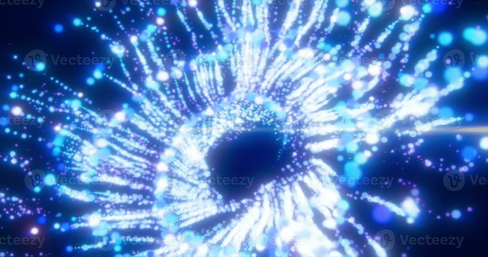 Abstract flying in a spiral in a whirlwind exploding blue bright luminous particles magical energy, abstract background photo