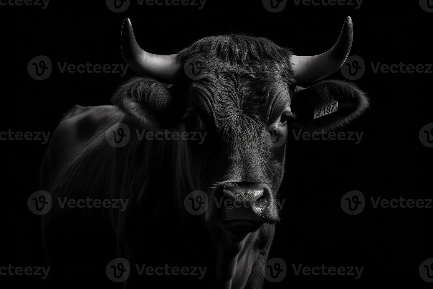 Bull picture on a black background. photo