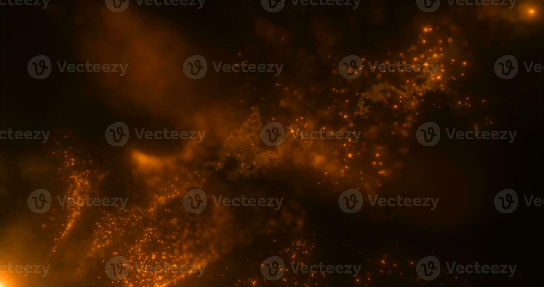 Abstract background of orange yellow fiery flying energy particles of energy magic waves with glow effect and bokeh blur photo