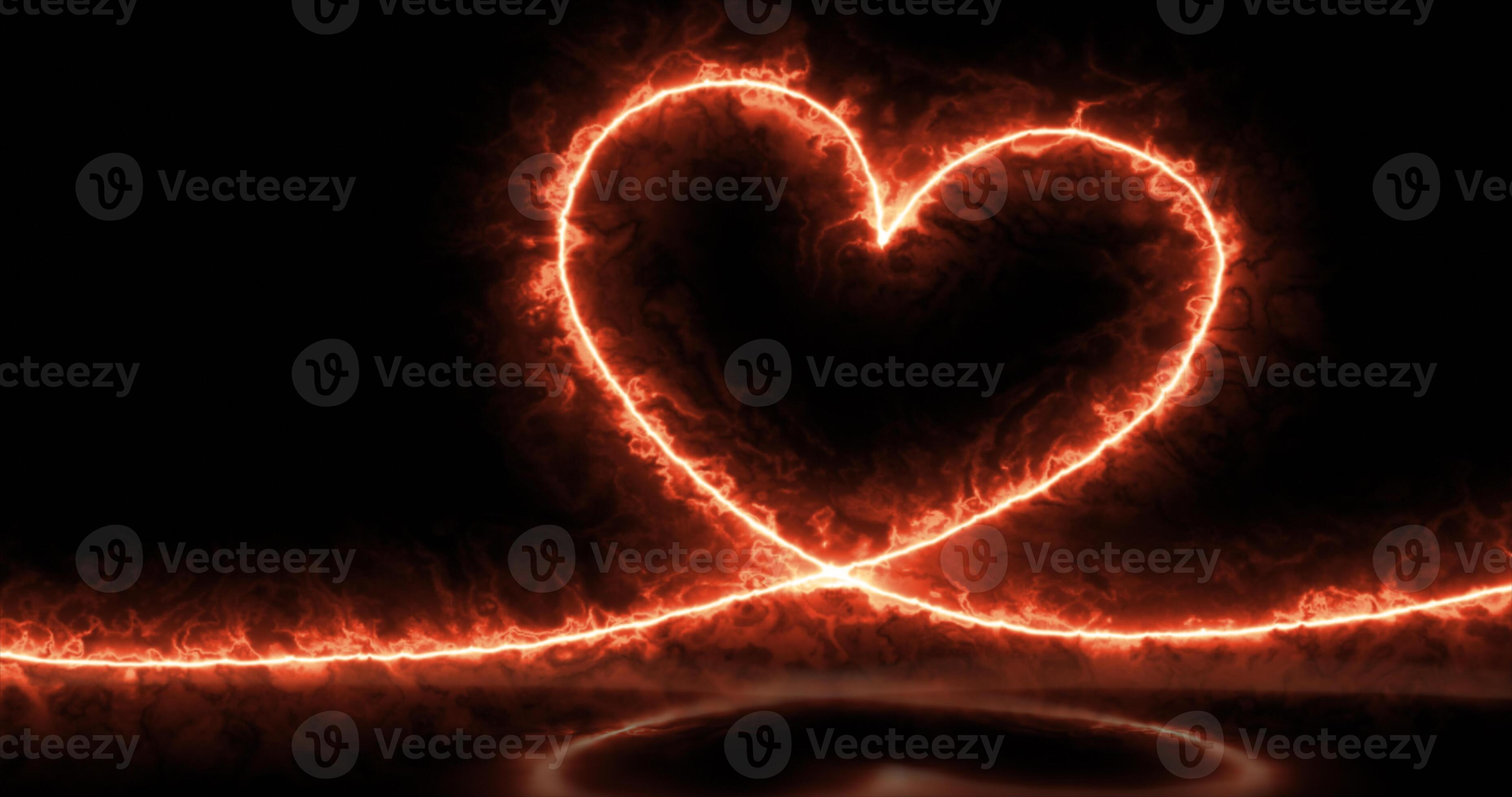 Abstract bright orange fiery energy light love heart with reflections