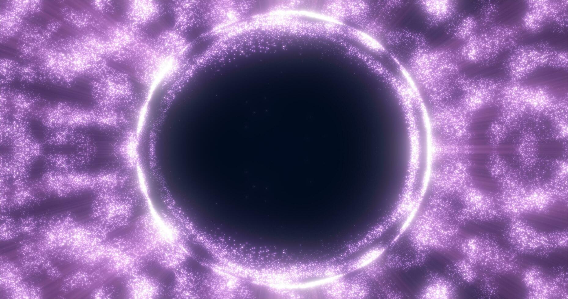 Abstract purple background from an energy blue magic ring of a round frame of glowing particles and waves of energy photo