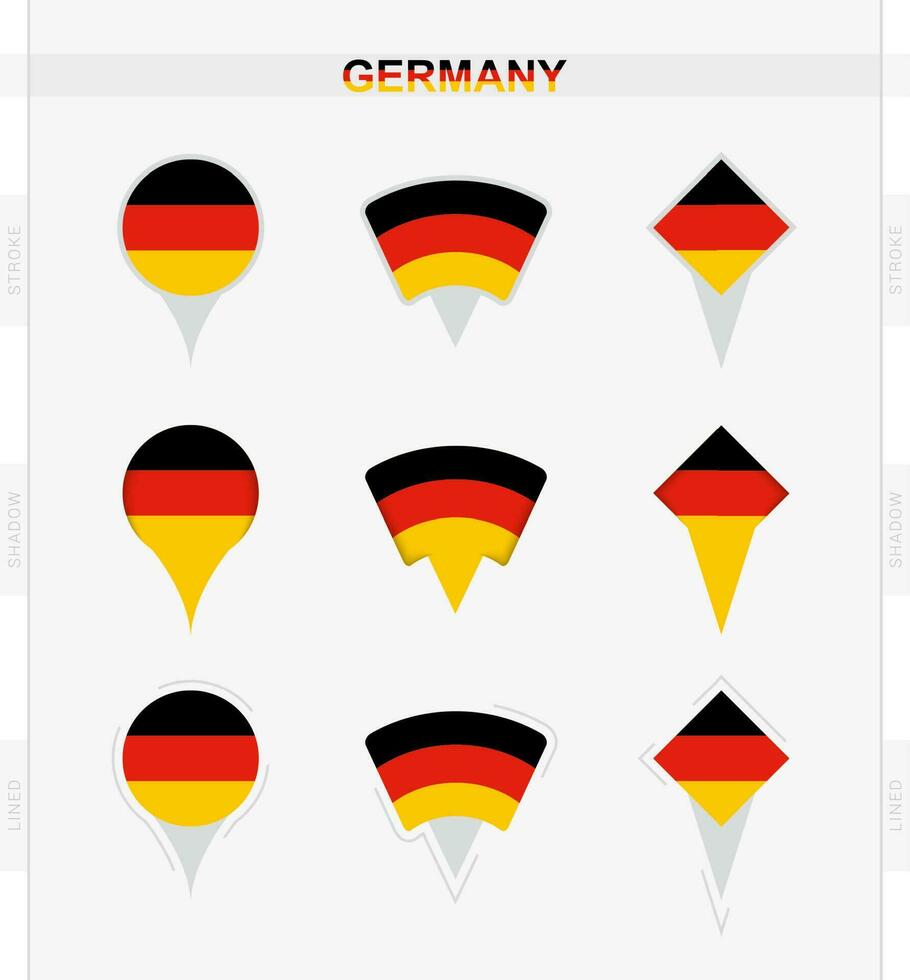 Germany flag, set of location pin icons of Germany flag. vector