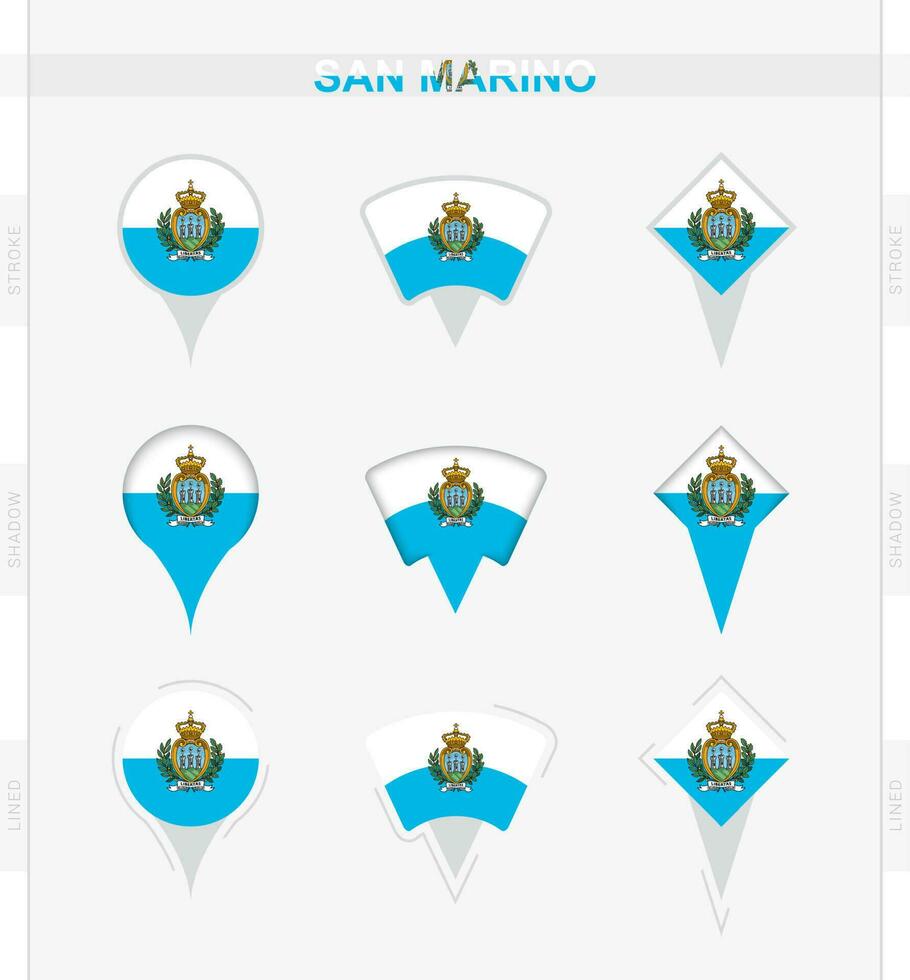 San Marino flag, set of location pin icons of San Marino flag. vector