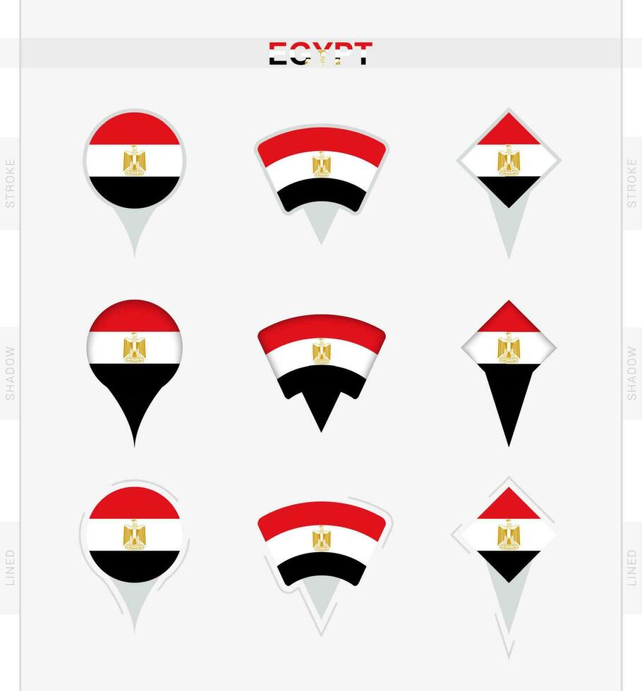 Egipto bandera, conjunto de ubicación alfiler íconos de Egipto bandera. vector