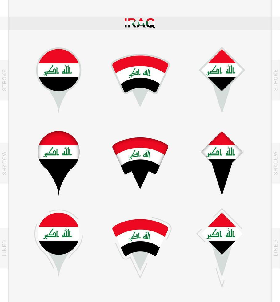Iraq flag, set of location pin icons of Iraq flag. vector