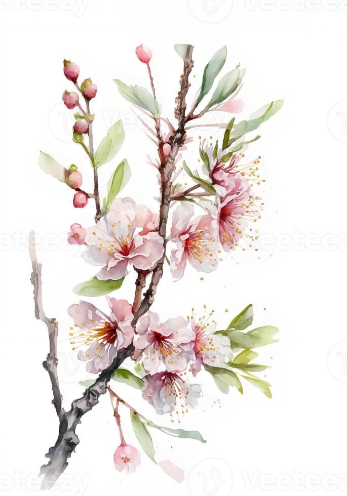 content, Branch with apple flowers. Flowering branch, spring collection. White background, isolated object photo