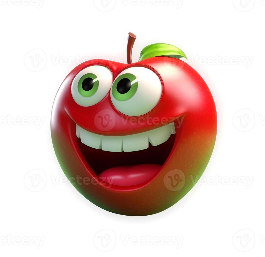 content, Cartoon lucky apple character with face and eyes isolated on white background. Fruit series. content, photo