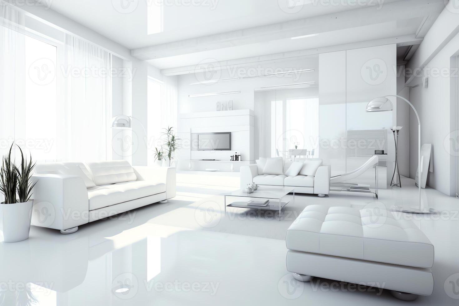 Modern living room clean high key interior design concept illustration. photo