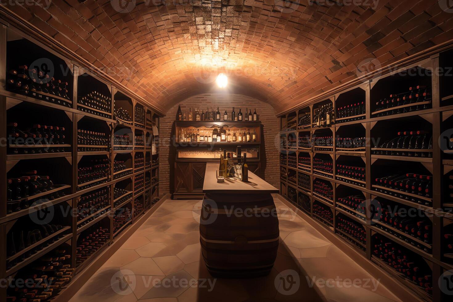 A beautiful wine cellar is filled to the brim with an abundance of bottles of wine. photo
