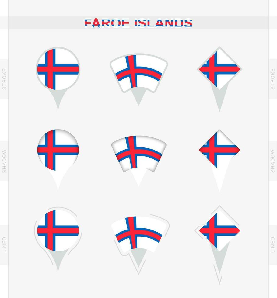 Faroe Islands flag, set of location pin icons of Faroe Islands flag. vector