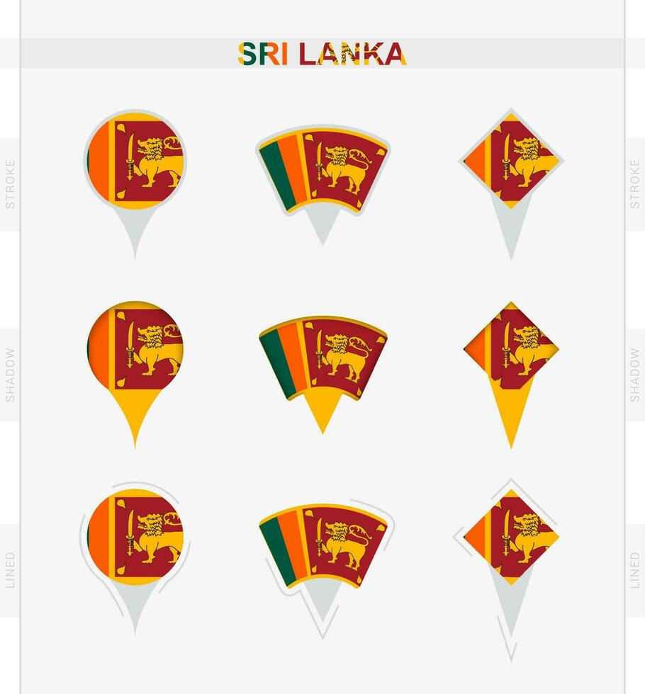 Sri Lanka flag, set of location pin icons of Sri Lanka flag. vector