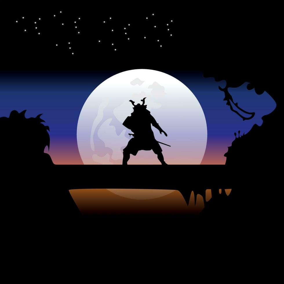 Samurai training at night on a full moon vector