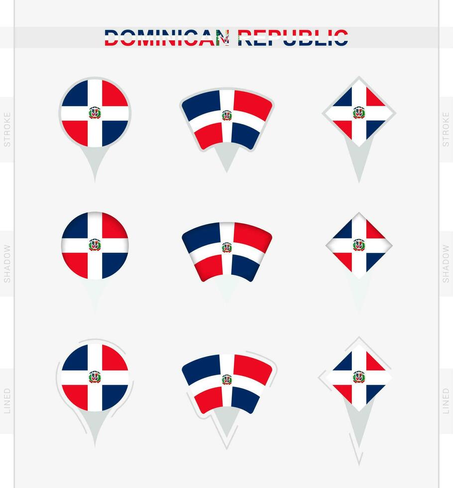 Dominican Republic flag, set of location pin icons of Dominican Republic flag. vector