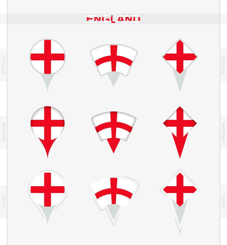 England flag, set of location pin icons of England flag. vector