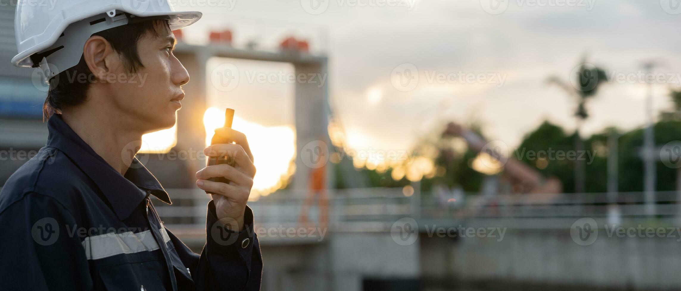 maintenance and inspection. Maintenance engineers are using walky talky to inform the results of inspections of buildings and structures. Irrigation engineers are exploring sluice systems photo