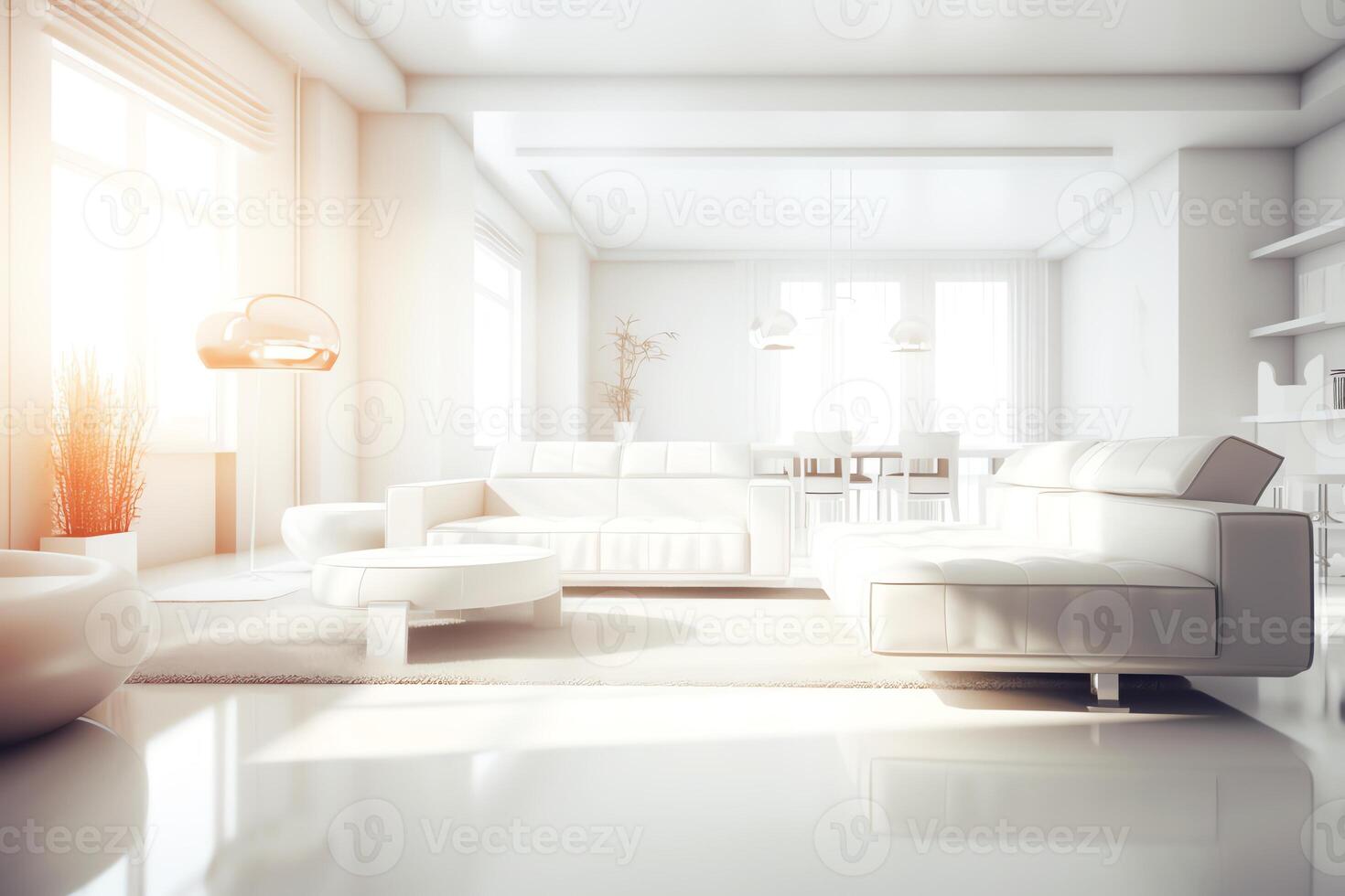 Modern living room clean high key interior design concept illustration. photo