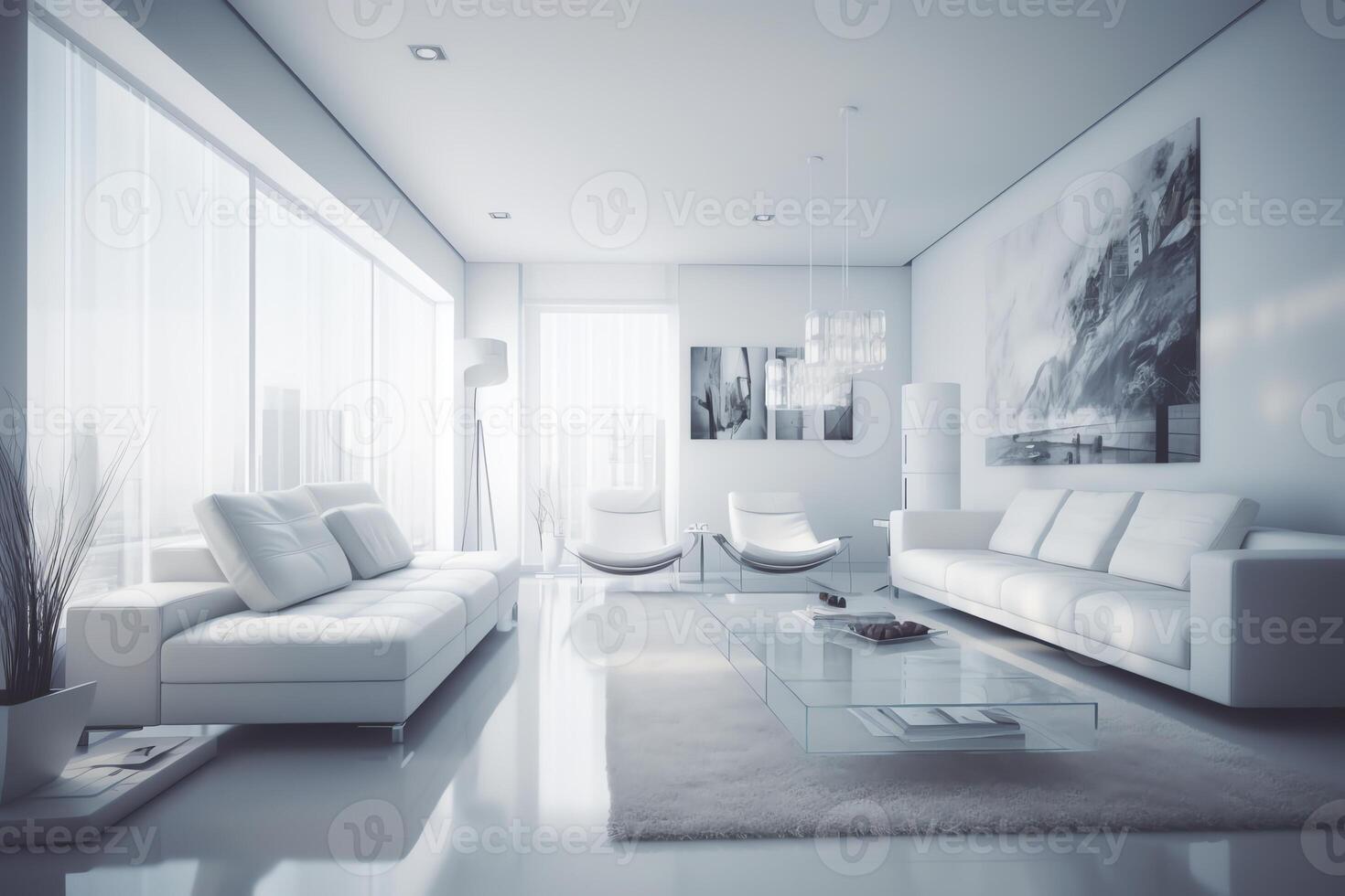 Modern living room clean high key interior design concept illustration. photo