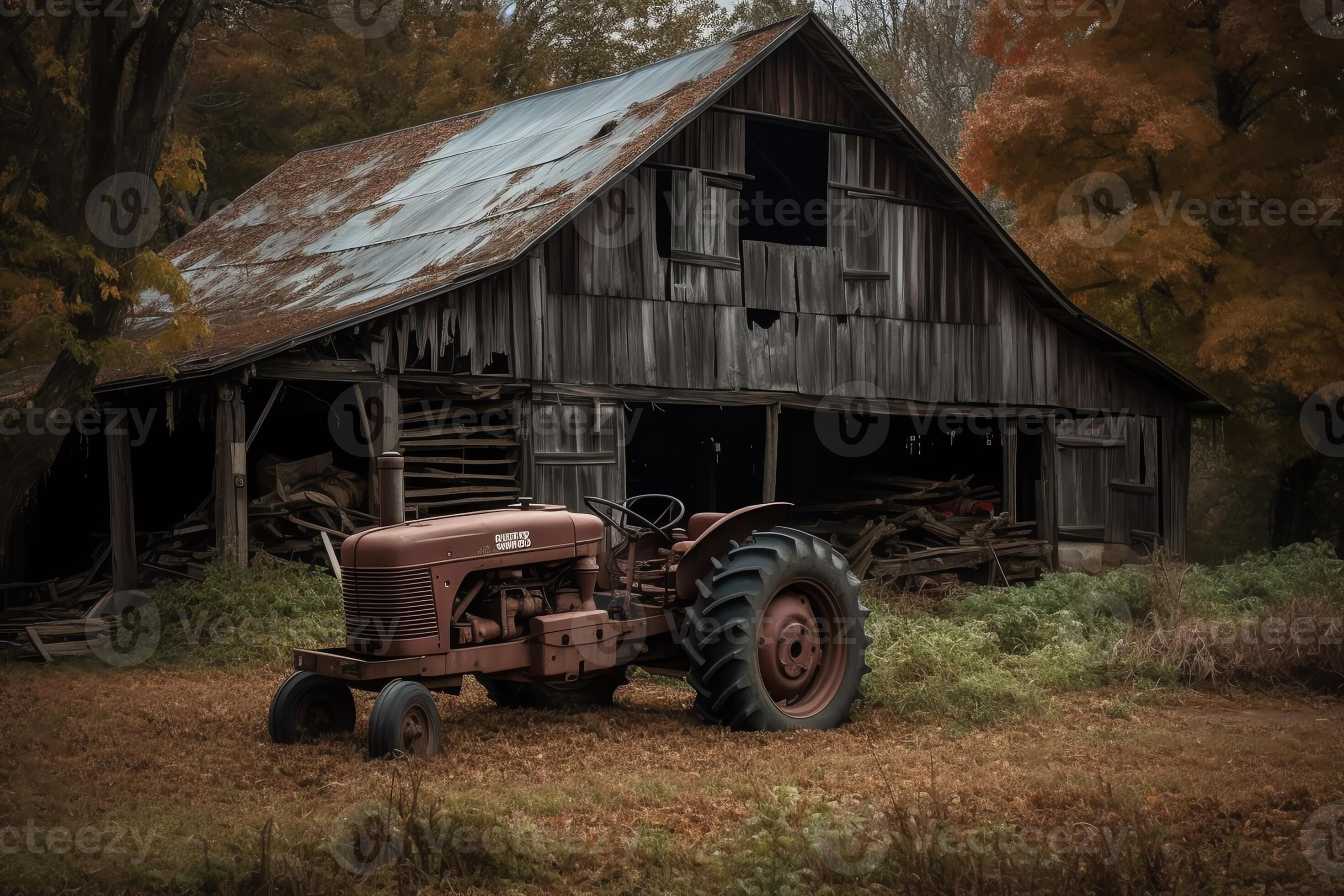 Old barn and tractor. 23384908 Stock Photo at Vecteezy