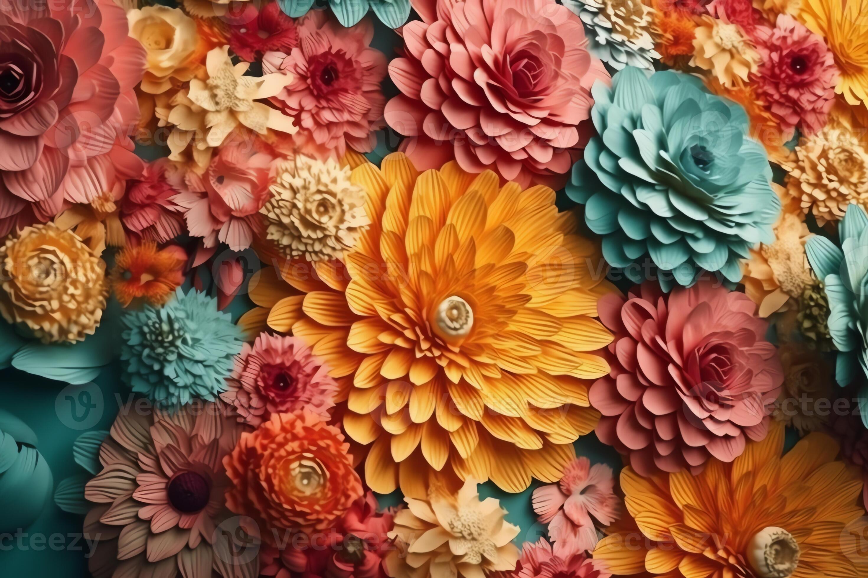 3D illustration floral mural wallpaper colorful flowers background