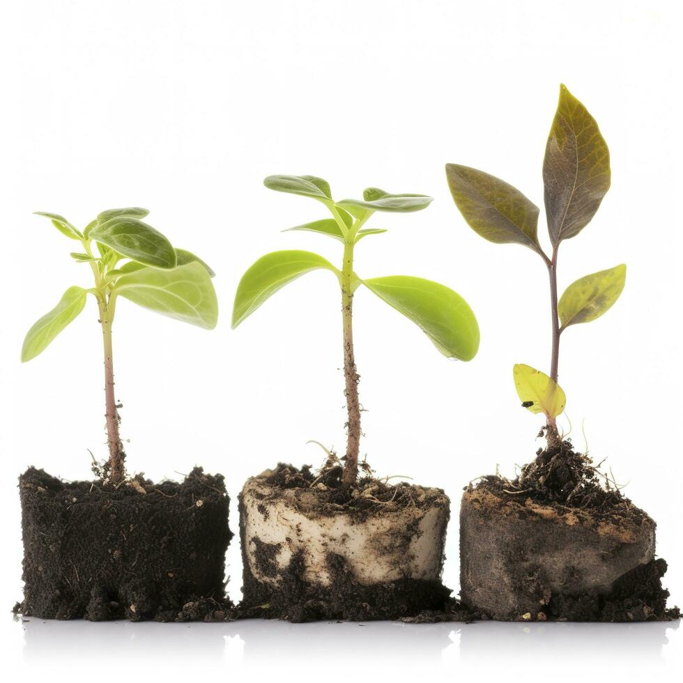 cerca arriba en trasplante proceso de plantas, aislado en blanco fondo, generar ai foto