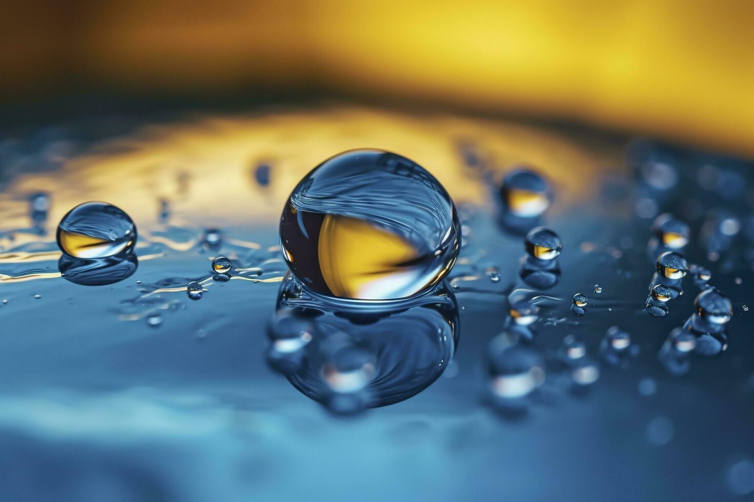 An image of several drops of water on a blue surface, in the style of detailed texture, matte photo, contemporary candy - coated, light azure and sky blue, generate ai photo