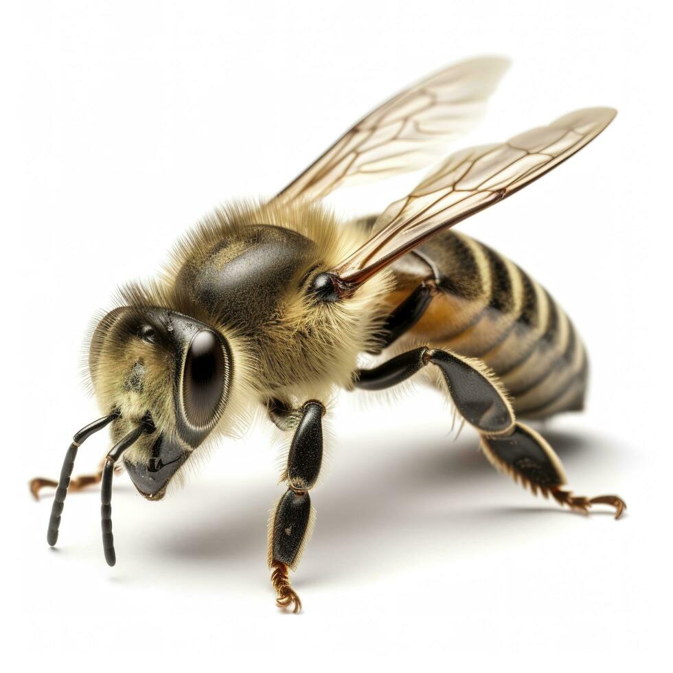 Golden honeybee or bee isolated on the white background, generate ai photo