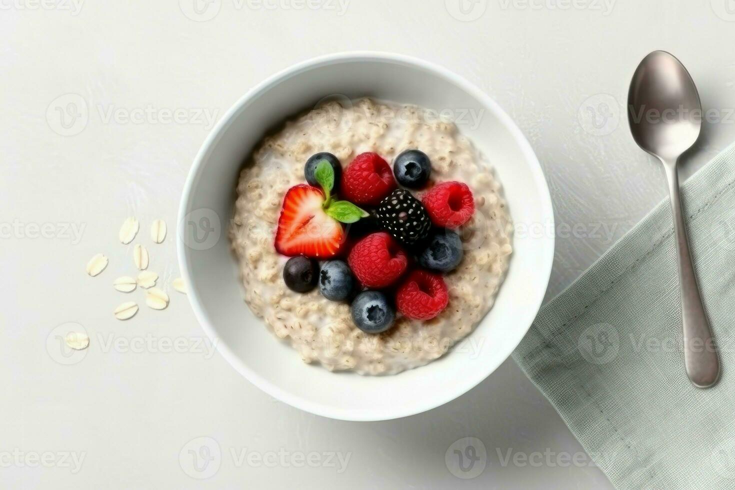 Bowl oatmeal porridge muesli. Generate Ai photo