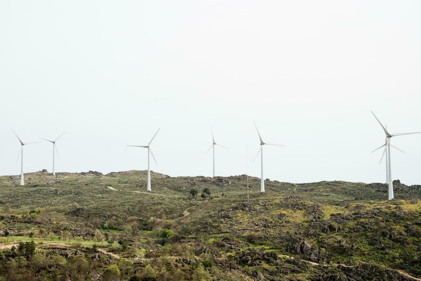 verde paisaje con viento turbinas en un fila. sortelha foto